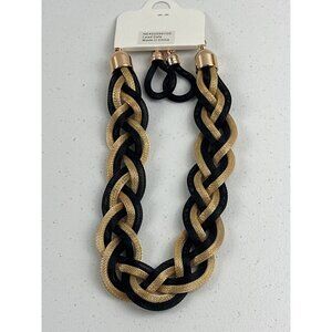 Gold & Black Braided Necklace With Matching Earrings Statement Jewelry Set